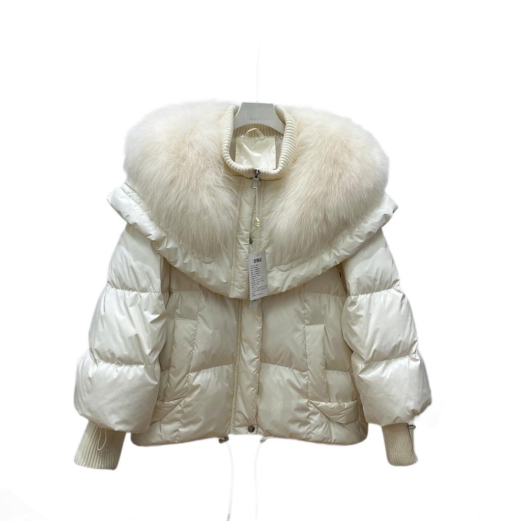 European New Natural Fox Big Fur Collar Down Jacket Women's Short Thickened Warm Loose Pie Overcome Coat