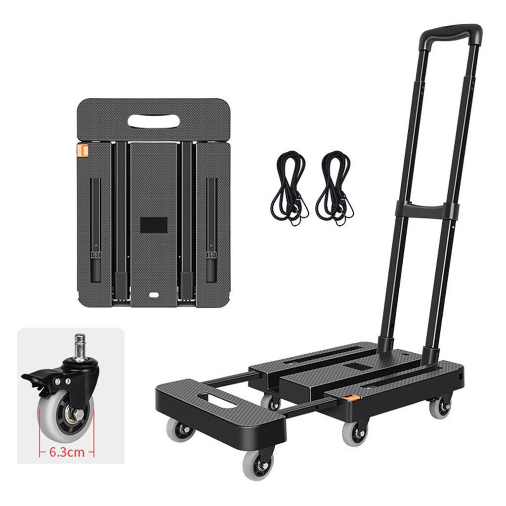 Klappbarer Transportwagen mit 6 Rädern und 2 Gummiseilen 500 lbs Ladeplattform Handwagen für Reisegepäck Shopping Schwarz