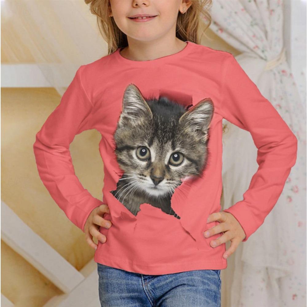 Kids Crew Neck Long Sleeve T‑Shirt, Playful 3D Print Casual Loose Halloween Party Daily Wear Tops for Children