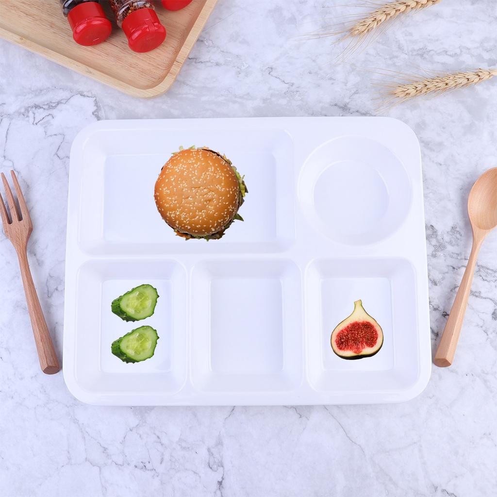 Anti-Fall Plastic Separating Dish Divided Compartments Plate for Fruits Steak Breakfast Family Restaurant Dessert Shop White
