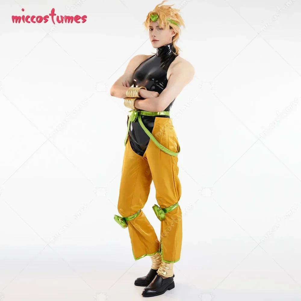 Miccostumes Unisex Komplettset Gelb und Schwarz Cosplay Kostüm mit Kopfschmuck und Armschienen für Halloween Cosplay Kostüm