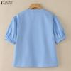 ZANZEA Blusa Casual da Donna Girocollo Tinta Unita Ampia Manica Corta