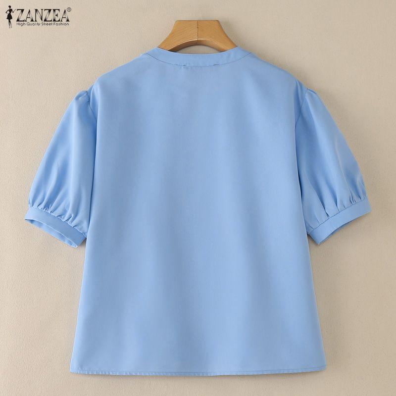 ZANZEA Blusa Casual da Donna Girocollo Tinta Unita Ampia Manica Corta