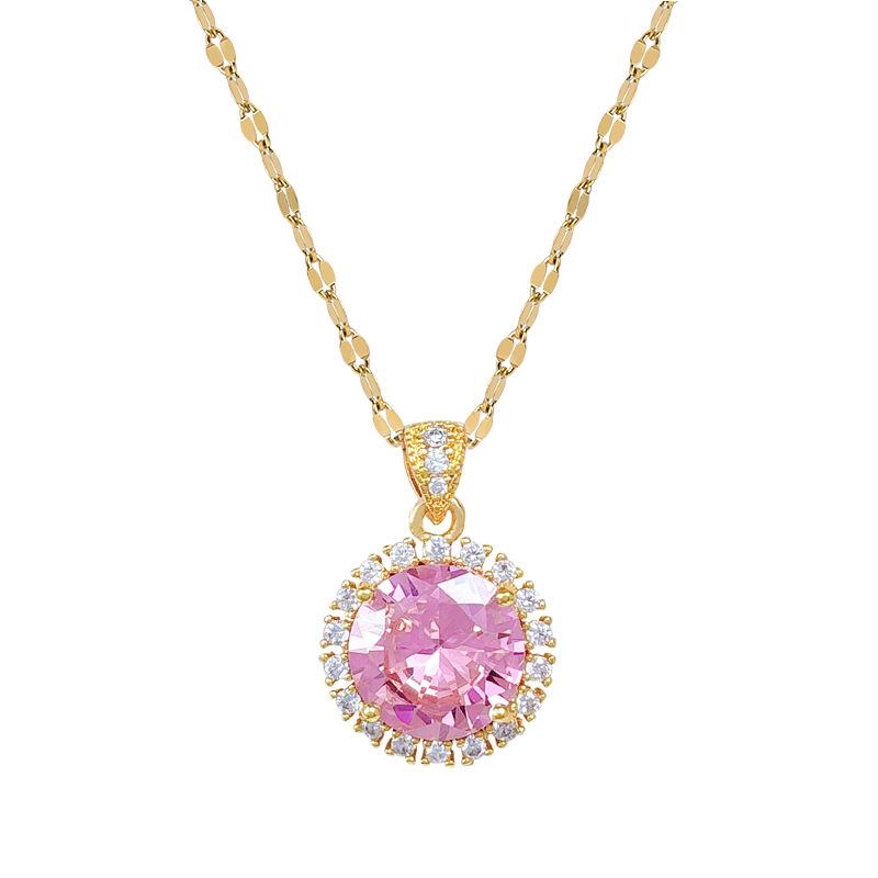 Round shape zirconia Pendant Necklace for Women 2025 New Fashion Golden Stainless Steel Chain Necklace Wedding Jewelry Accessories