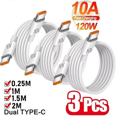 3 Pièces Universel 120W 10A Chargeur Rapide PD Double Type C Câble de Charge Rapide Cordon Fil de Données Pour iPhone 15 16 Samsung HUAWEI