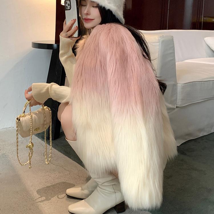 Damenmode Farbverlauf Kunstpelzmantel Herbst Winter Elegant Warme Oberbekleidung Damen Kunstpelzjacken