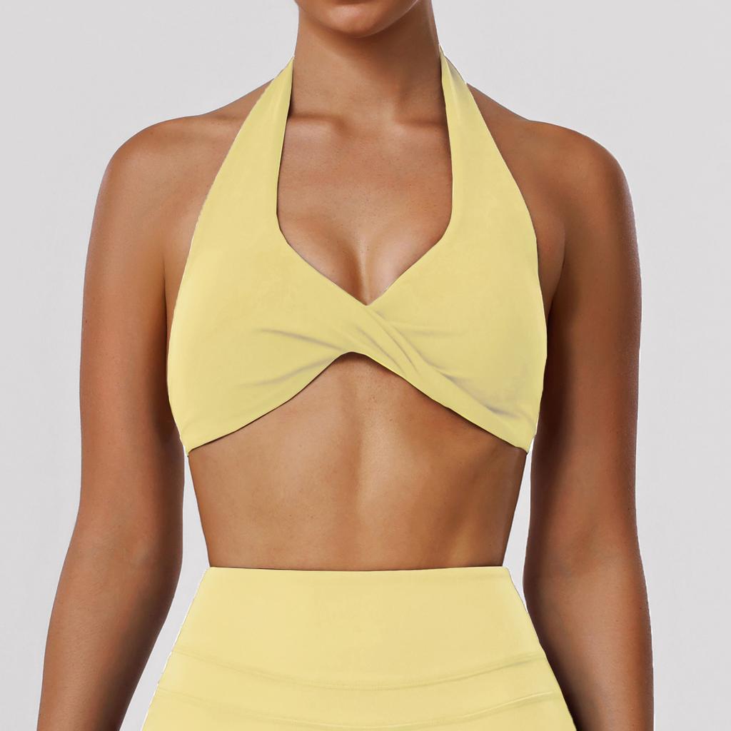 Reggiseno Sportivo da Donna con Scollo all'Americana Crop Top Yoga con Twist Frontale e Imbottiture Rimovibili