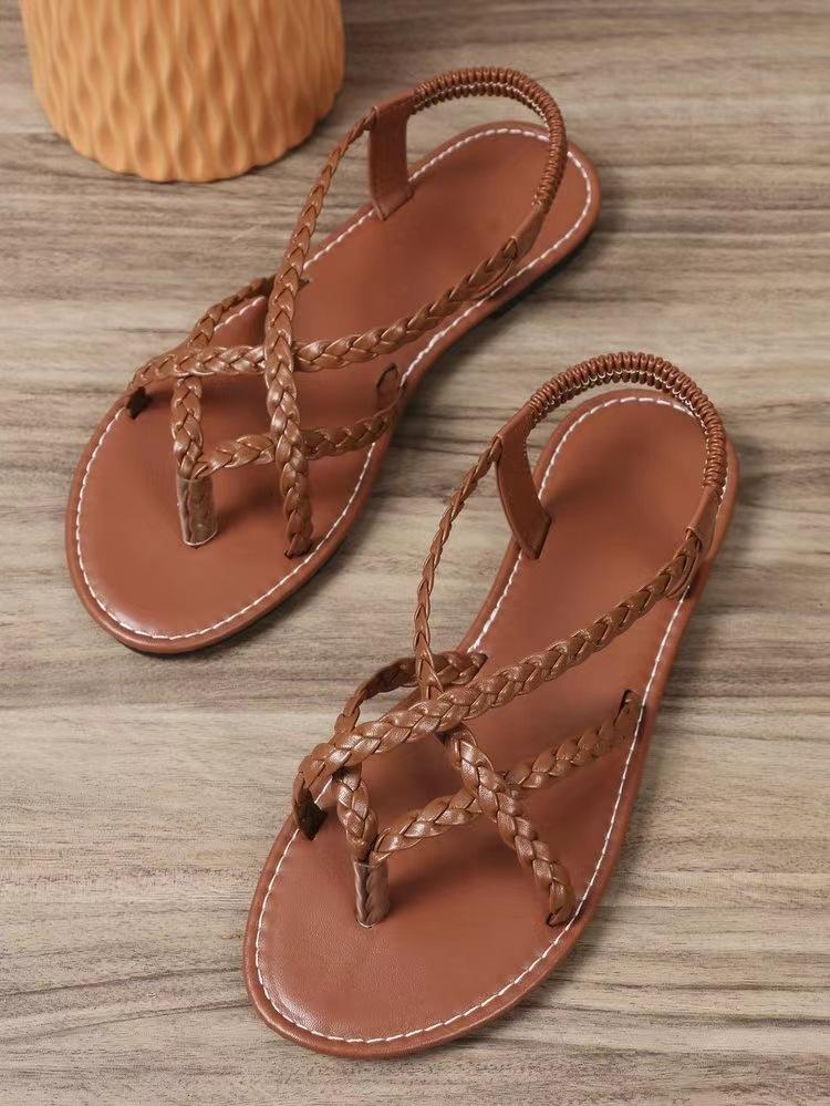 Women Beach Woven Hollow Sandals Women Flats Casual Clip Toe Sandals Summer  Fashion Walking Zapatos Dress Femme Slides