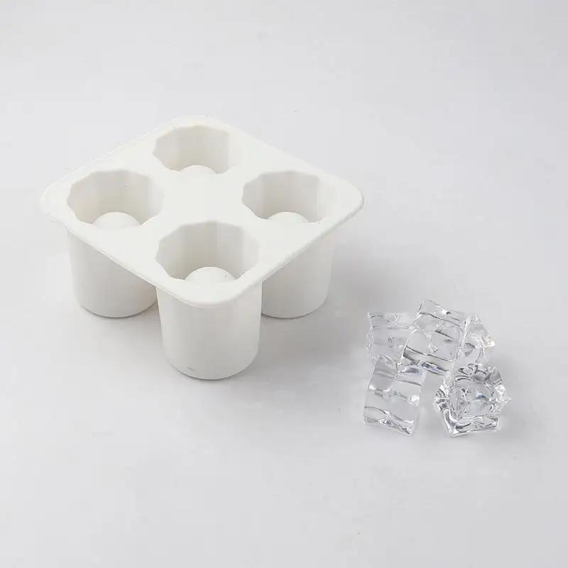 4 Holes Shape Silicone Ice Cube Mold Tray Make Shot Glass Summer Bar Party Frozen Whiskey Beer Cocktail Cold Drinking Tool