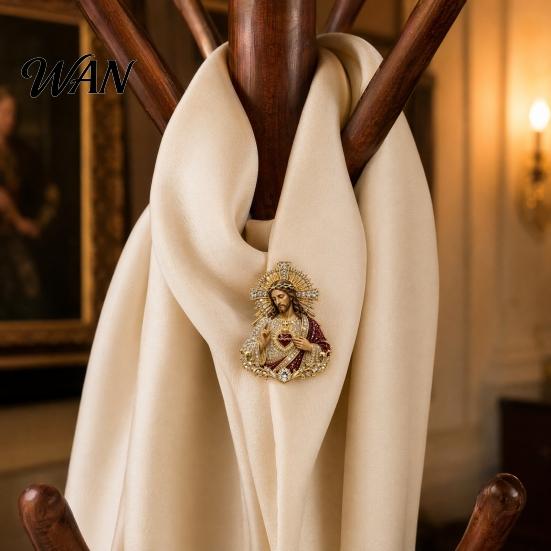 Religious Safety Pin Buckle Sacred Heart of Jesus Brooch, Christian Confirmation with Enamel Finish, Jewelry Gift for Women Men Devotional Keepsake