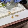 Italian Brushed Craft, Small Golden Bean Necklace, Stud Earrings, Retro Irregular Collarbone Chain, High-End Set.