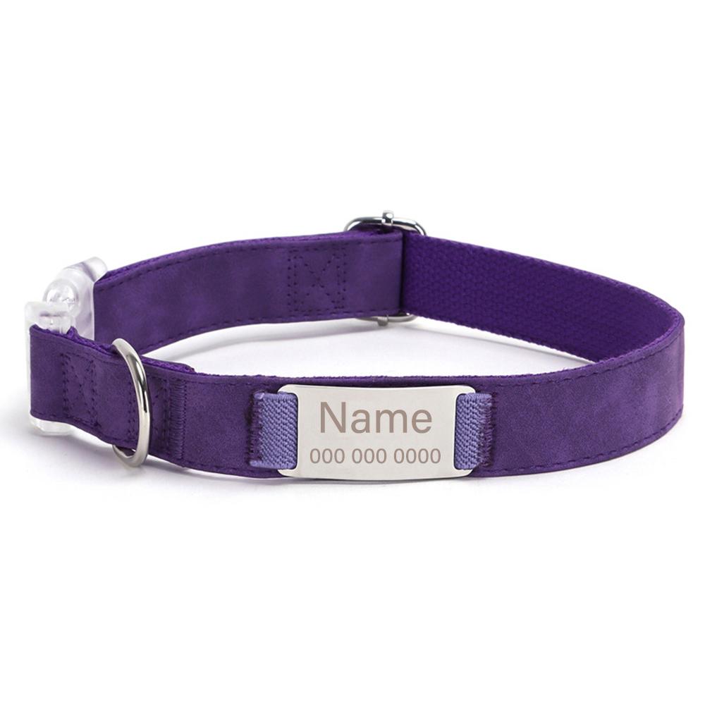 Engrave Name Pet Collar Leather Dog Collar Customized Engraved Nameplate for Small Medium Big Dogs