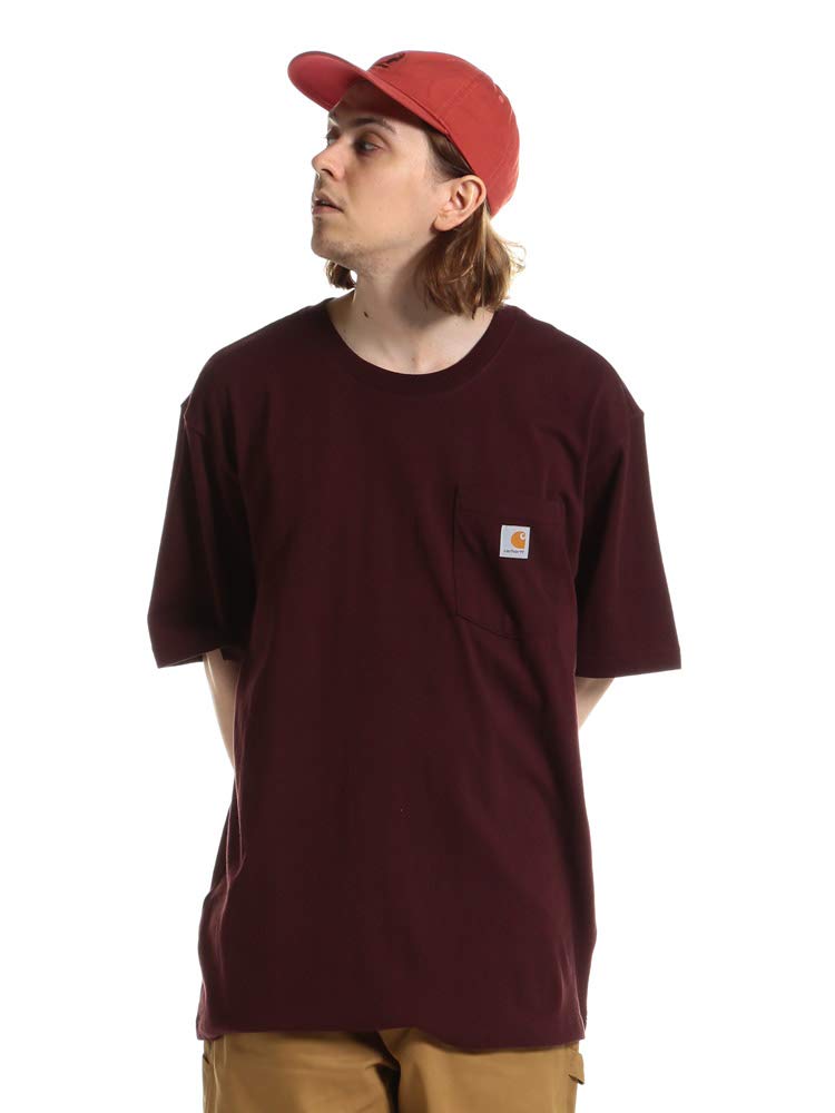 

Футболка с коротким рукавом и круглым вырезом, карманом с логотипом [Carhartt] [K87] (С, Вино) винный