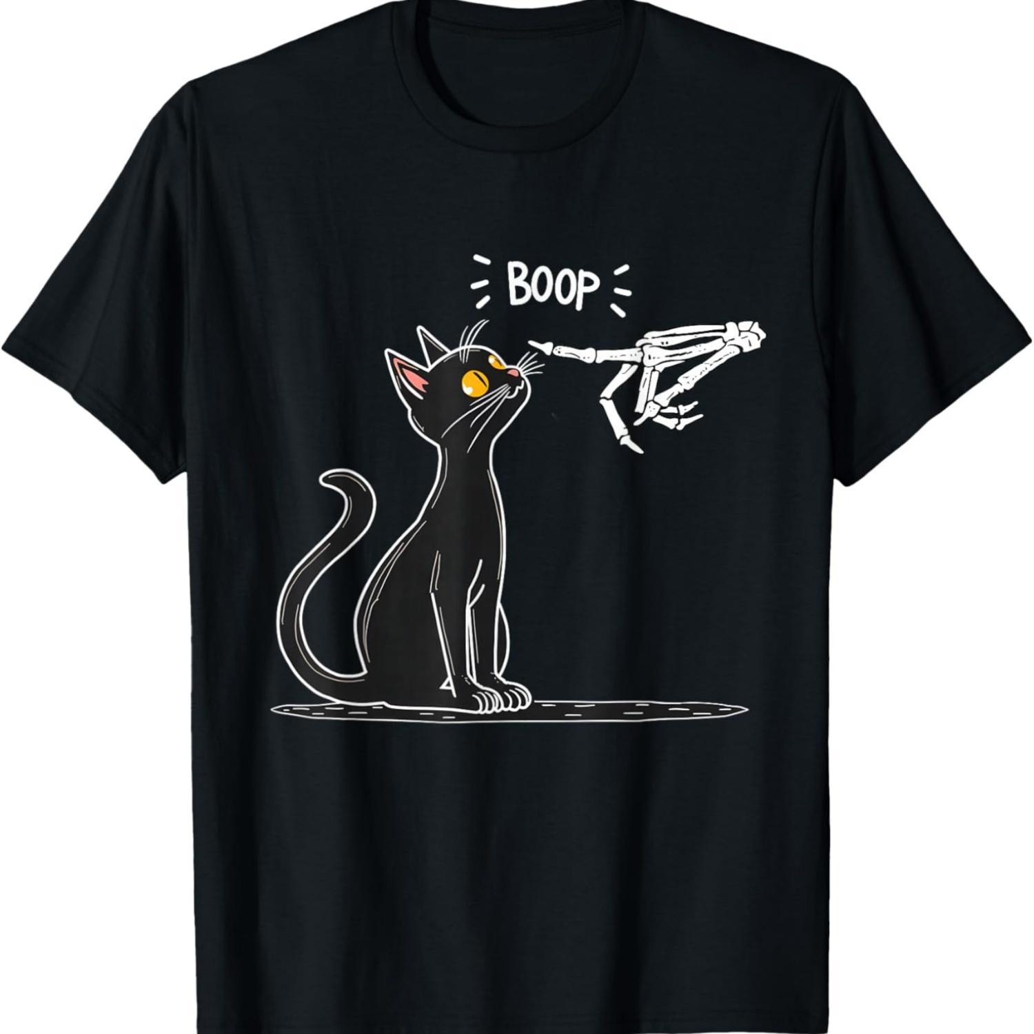 

Black Cat Skeleton Hand Boop Halloween T-Shirt S чёрный