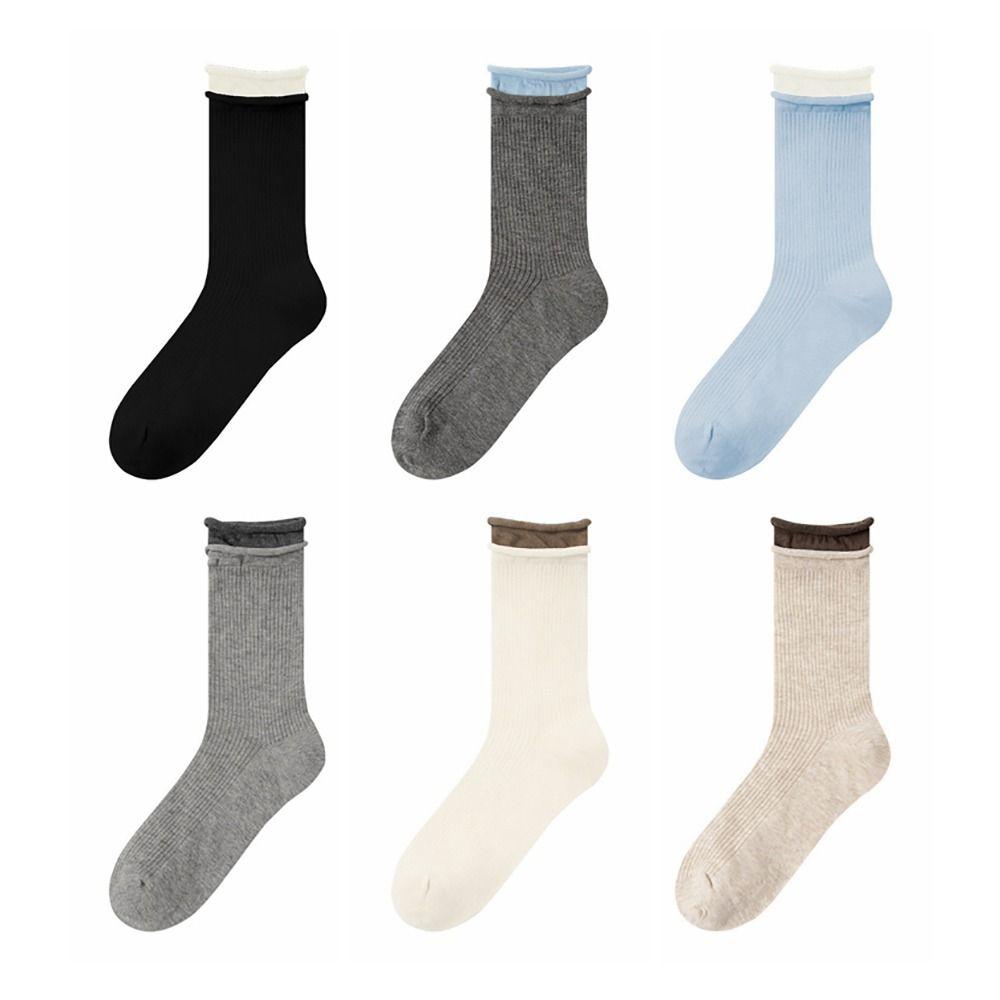 Breathable Long Pile Stocking Cotton Double Ribbed Socks Fashion Mid-tube Socks