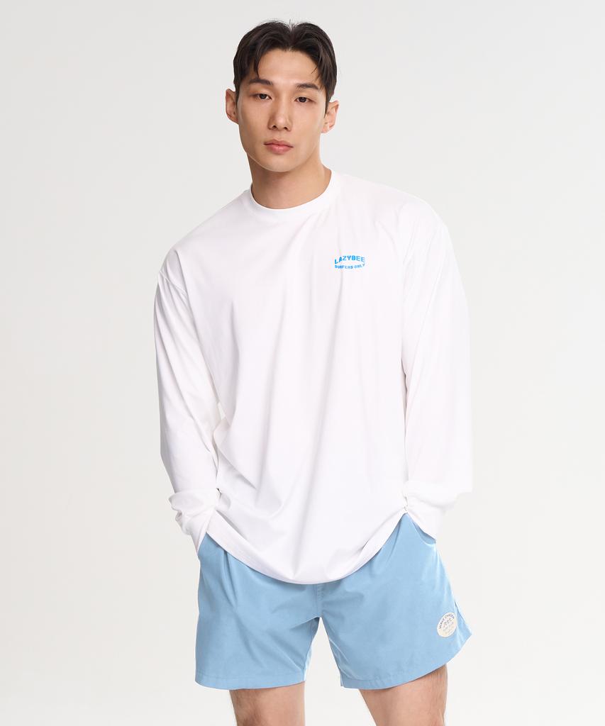 Leijibi [Set] Dry-Cooling Oversized Long Sleeve Rash Guard + Swim Shorts Set M White