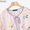 ZANZEA Women Casual Round Neck Long Sleeve Loose Floral Blouse