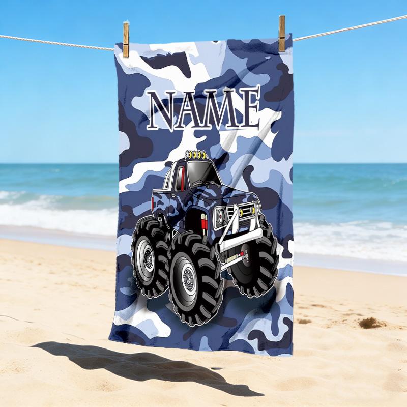 Custom Name Monster Jam Night Stylish Digital Printing Beach Towel Quick‑Drying Absorbent Blanket for Beach Pool Gym Travel