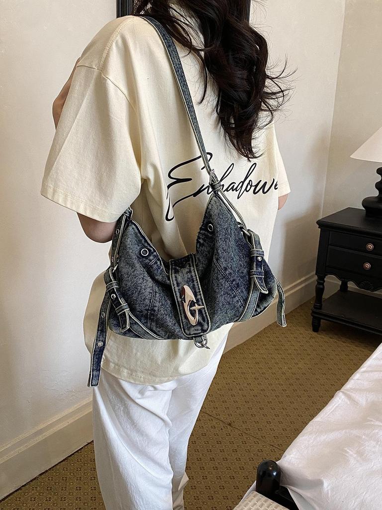 2026 Trendy Retro Denim Crossbody Bag - Large Capacity for Commuting or School