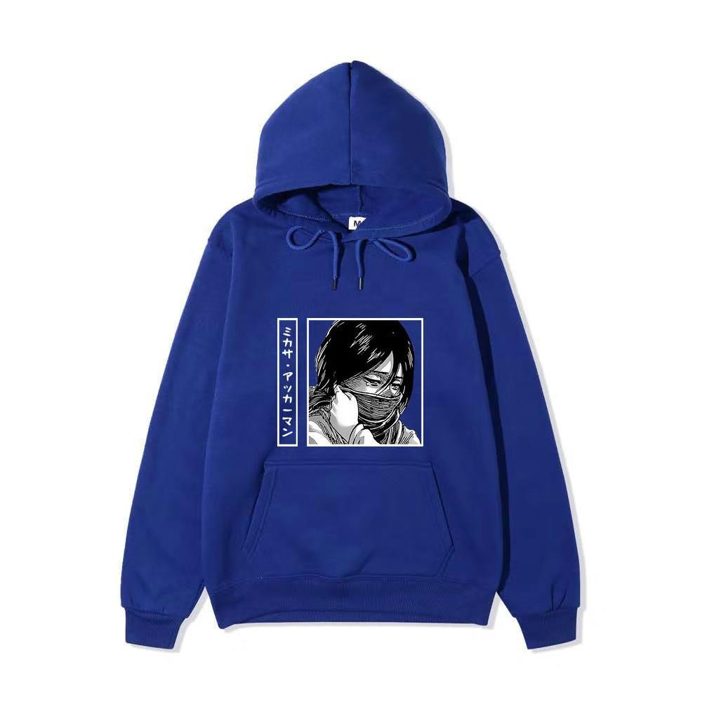Unisex Attack on Titan Mikasa Ackerman Hoodie, Black White Manga Graphic Print Long Sleeve Pullover Hooded Sweatshirt Streetwear