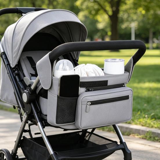 Opbevaringstaske til klapvogn, med justerbare stropper, Vandtæt Oxfordstof, Flere rum til organisering, til Flasker, Bleer, Nøgler