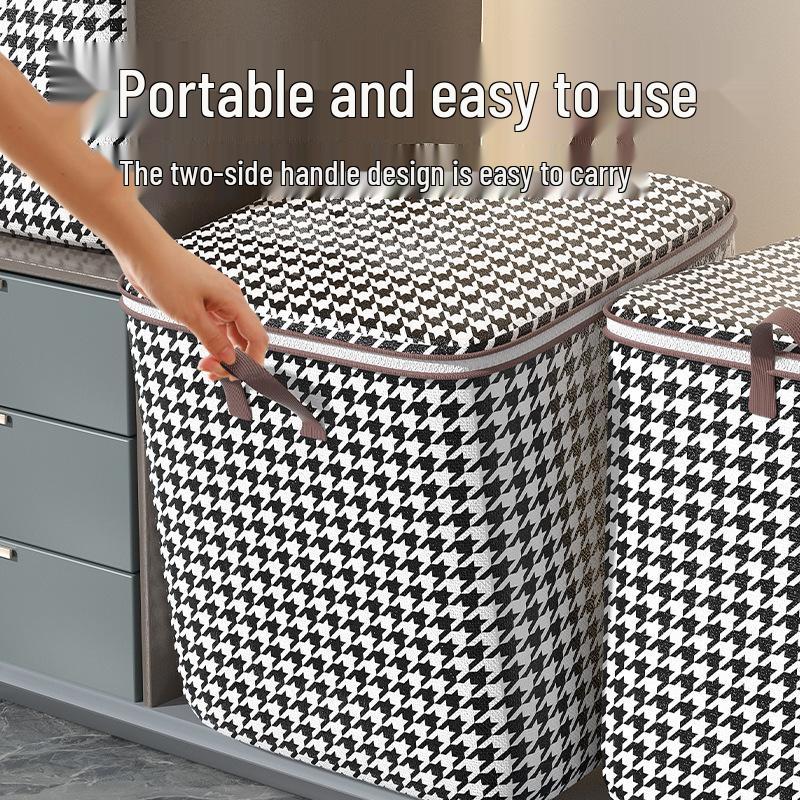 Large Capacity Houndstooth Non-Woven Clothes Storage Box and Luggage Bag