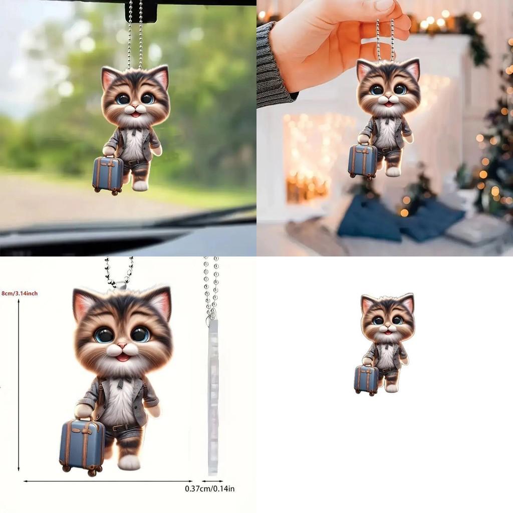 Automotive Pendant Acrylic With Cute Cat Dragging Suitcase Design Decor For