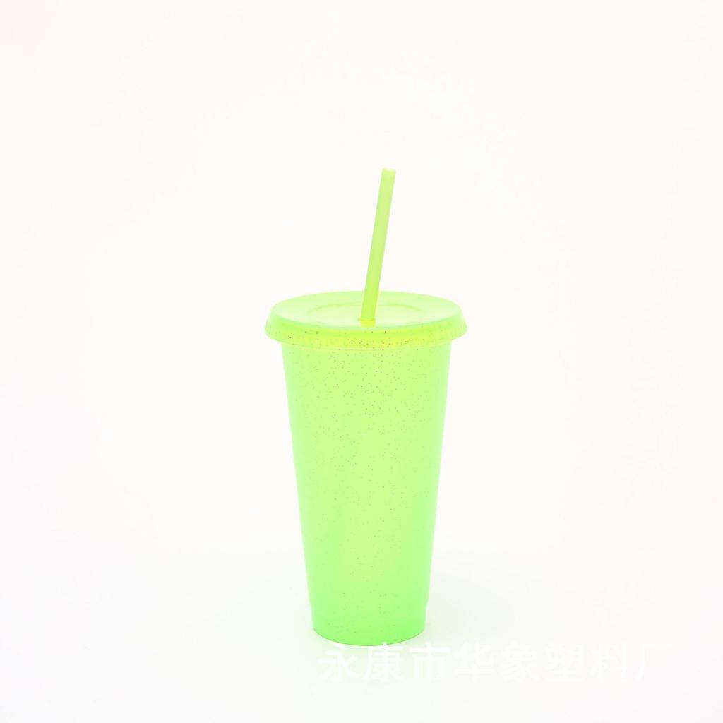 1 Stück 710ml Becher mit Deckel & Strohhalmen Wiederverwendbare Plastikbecher Eiskaffee Große Wasserflasche Party Kaltbecher Sommer Trinkgeschirr