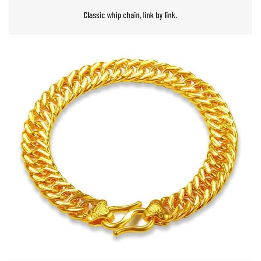 Gold-Plated Luxury Men's Fu Character Bracelet - Elegant Middle-Aged & Senior Hand Accessory