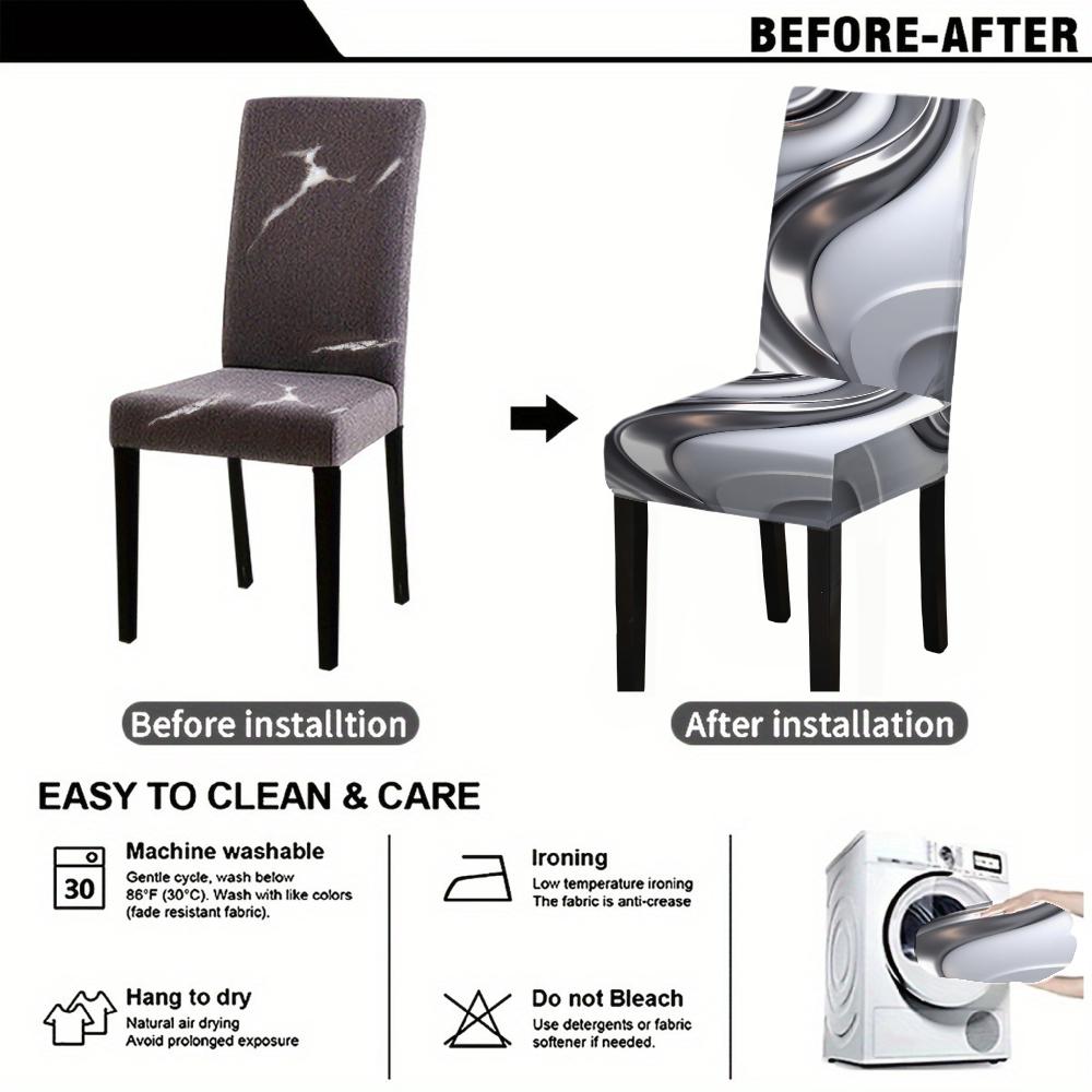 Modern Abstract Silver Grey Stretch Dining Chair Covers 4/6 Pack Slipcovers Universal Fit Fabric Protectors For Home Kitchen