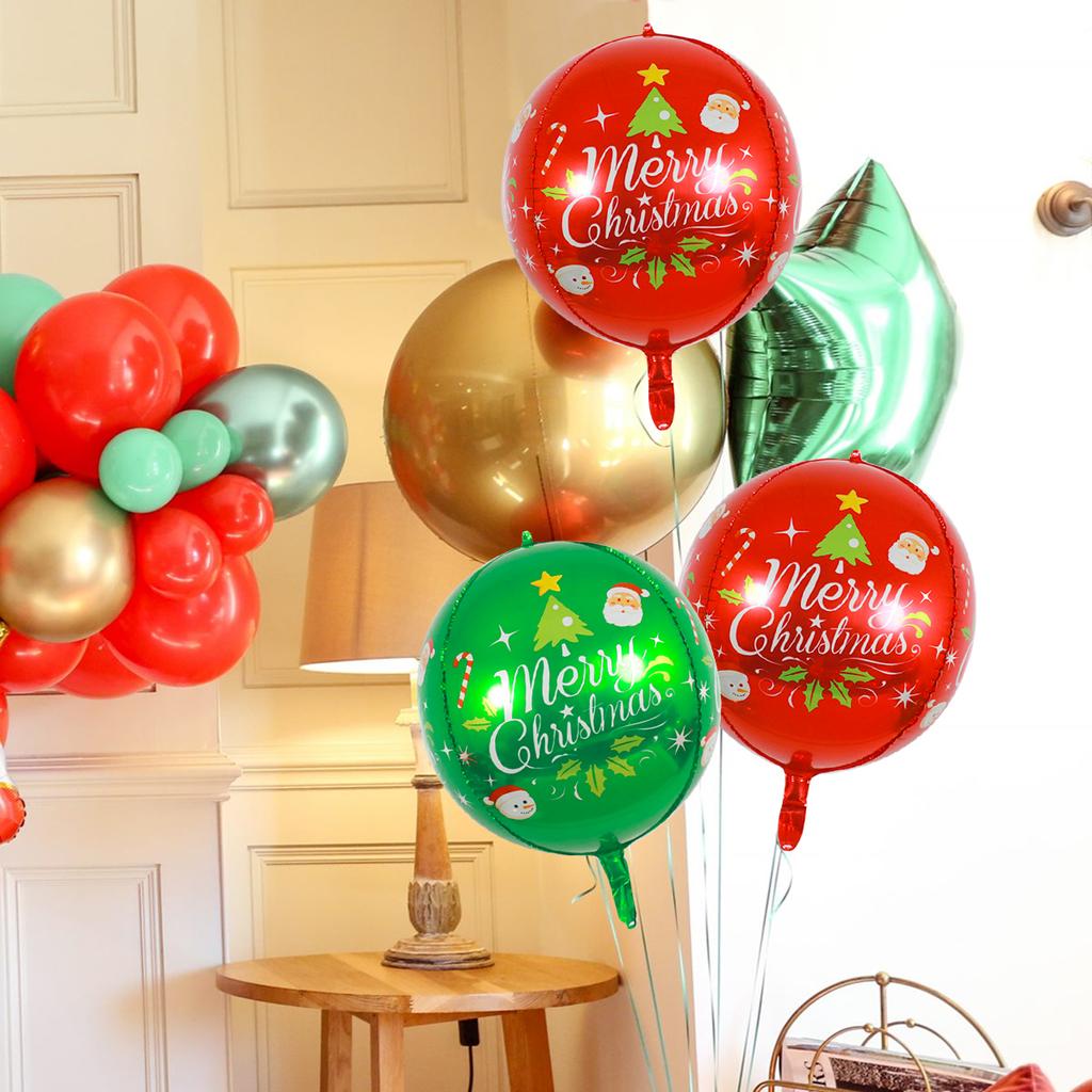 2/4 Frohe Weihnachten rot grün 4D Ballons, Weihnachtsfeier Dekorationen, Feiertagsrequisiten, Weihnachtsbaumkugeln, Neujahrsparty