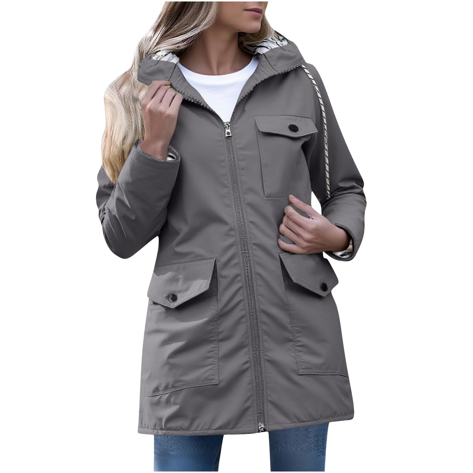 

Women s Rain Jacket Waterproof Hooded Lightweight Windbreaker With Striped For Outdoor & Travel XL
