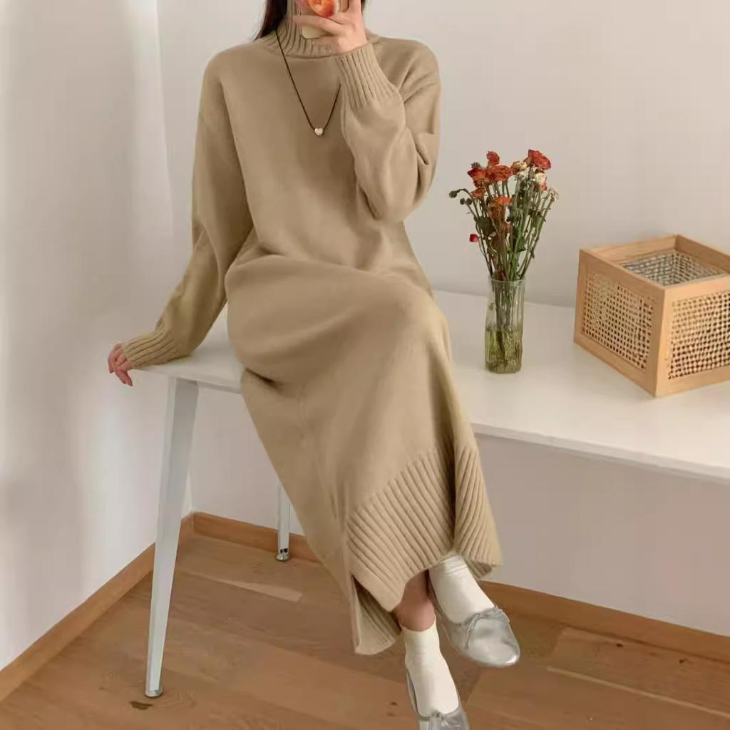 Long Sweater Skirt Autumn and Winter New Lazy Wind Pullover Thickened Large Size Base Loose Knitted Dress Women