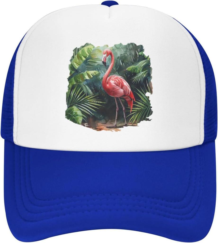 Flamingo Watercolor Palm Leaves Mesh Trucker Hat Adjustable Snapback Baseball Cap for Men Women