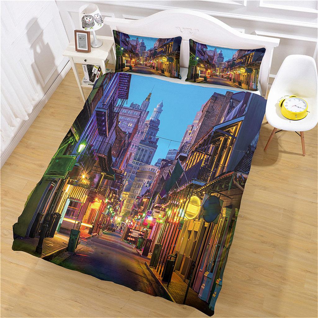 

3D Город Архитектура Узор Пододеяльник Комплект Милый Узор Кошка Комплект Постельных Принадлежностей Полиэстер Пододеяльник King Twin Single Size Home W90xL190cm