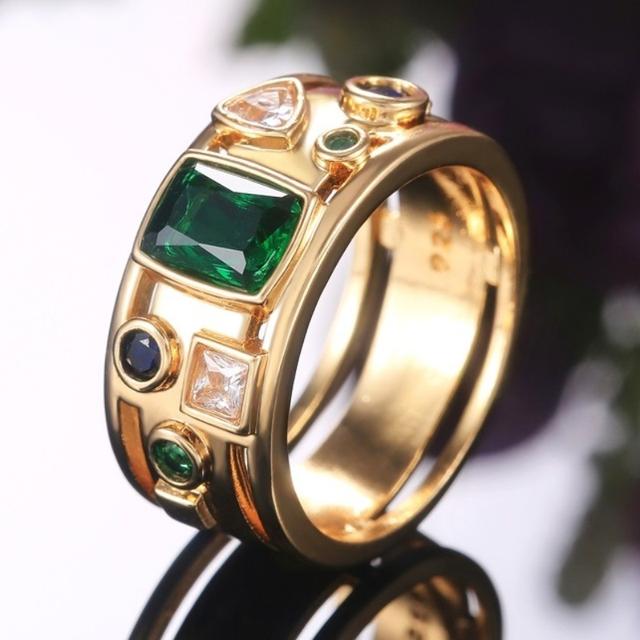 

Великолепные женские кольца золотого цвета с нерегулярными цветными кубическими цирконами для свадебной вечеринки, модные аксессуары, подарок 9