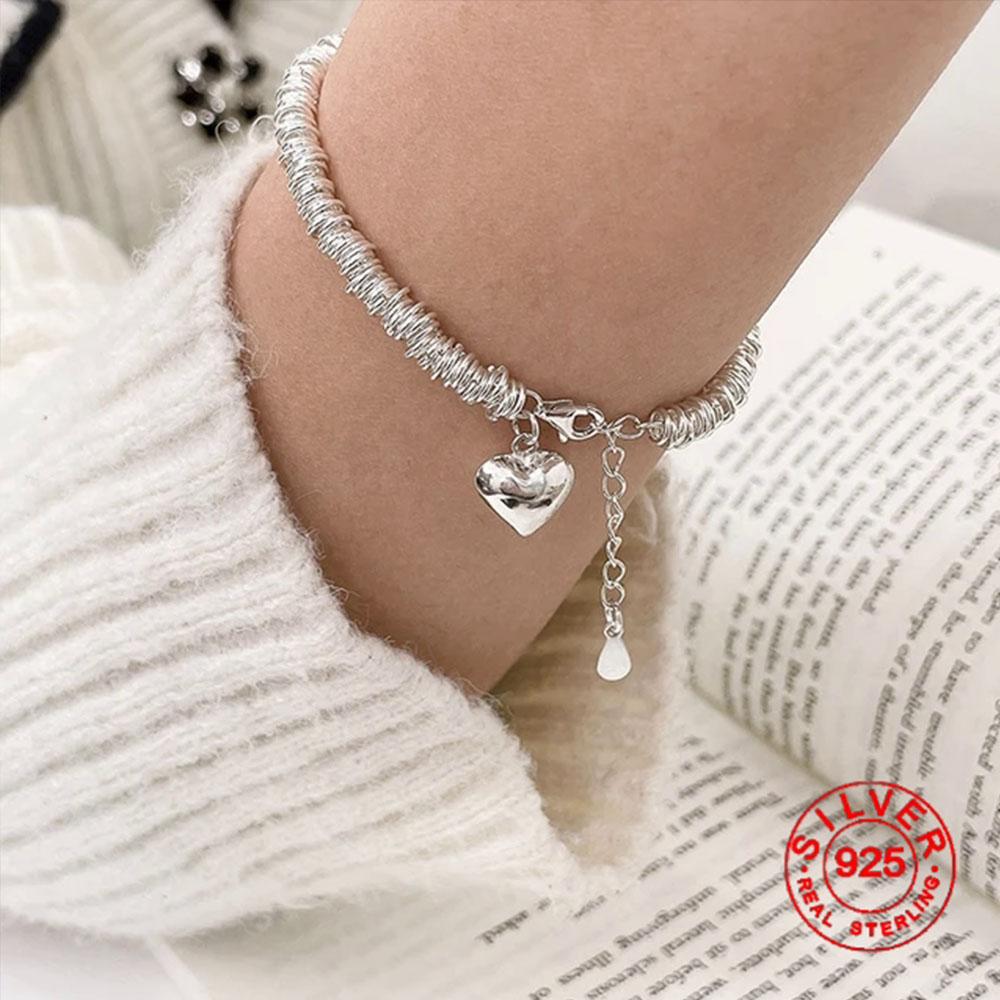

BFCLUB Silver Color Hiphop Thick Heart Iron for Women Men Vintage Handmade Hasp Bracelet Birthday Gift