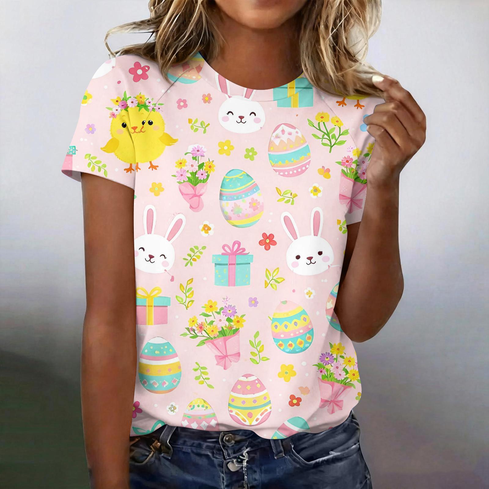 Женская модная повседневная футболка с коротким рукавом-реглан с пасхальным принтом L