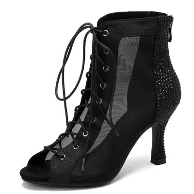 Fashion Fashion Lace Summer Jazz Dance Shoes Peep Toe Ankle Boots For Women Sexy High Heels Lace-up Black Sandals Female Large Size 45
