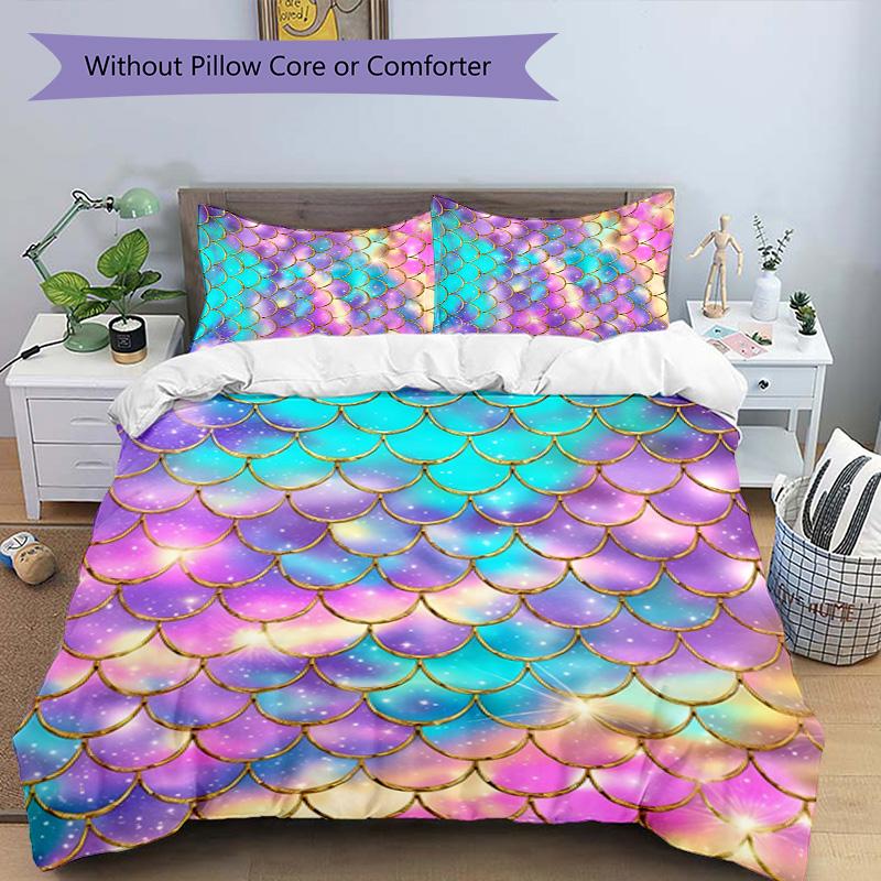 Mermaid 3pcs Bedding Set Duvet Cover Closure Includes 1 Duvet Cover & 2 Pillowcases for All Seasons Bedroom Home Dorm Decor