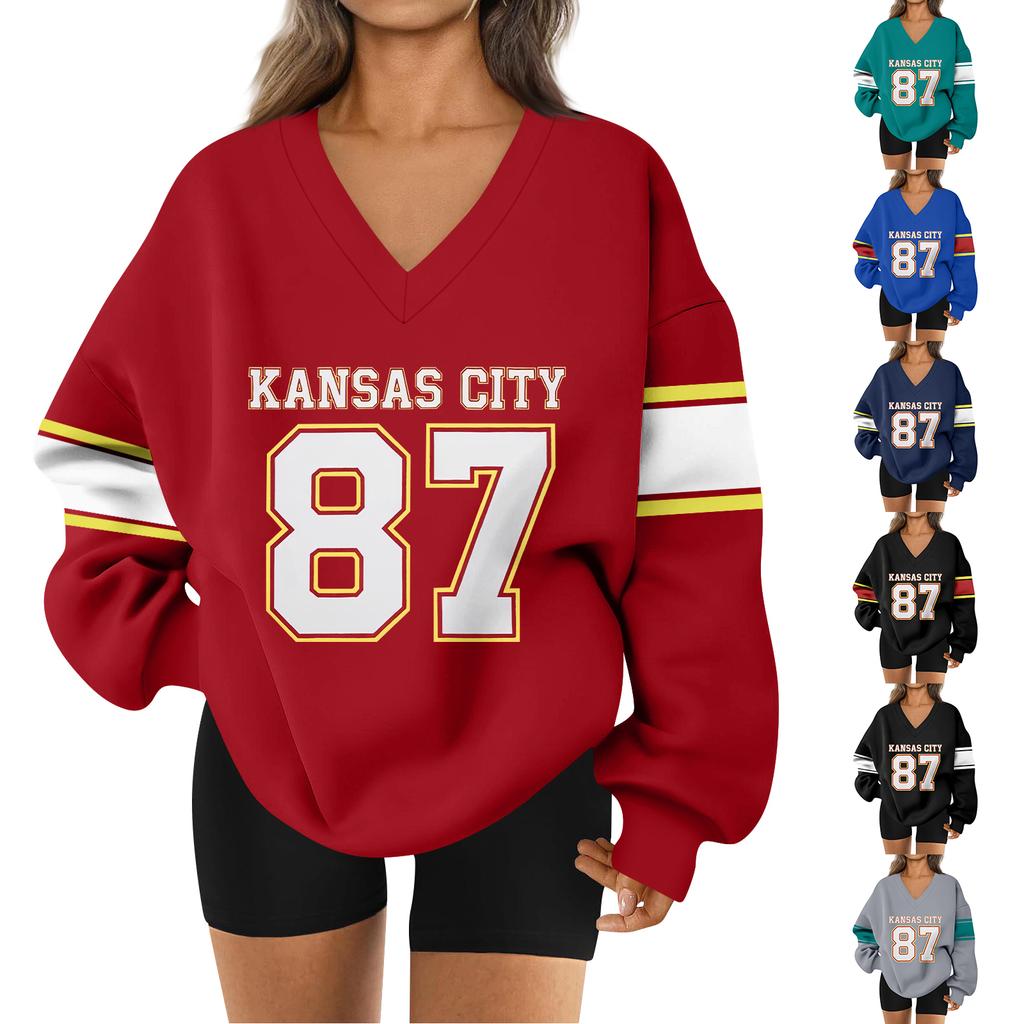 Women's Loose And Comfortable Letter V-neck Sportswear Long-sleeved Sweatshirt Daily Matching Clothes