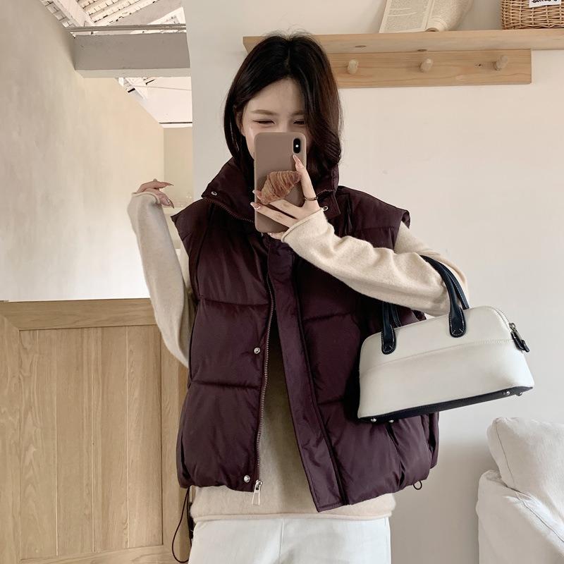 Down cotton vest women's autumn and winter new loose cotton vest solid color vest jacket