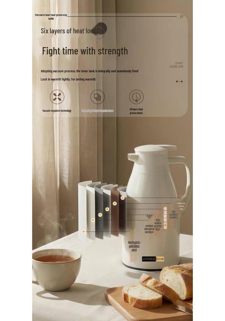 Glass-Lined Thermos Flask: Insulated Large-Capacity Hot Water & Tea Kettle for Home