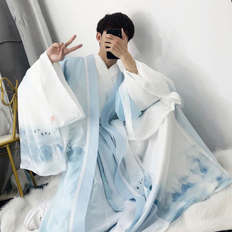 Chinese Wei And Jin Dynasties Style Han Element Suit Landscape Printing Large Sleeve Hanfu