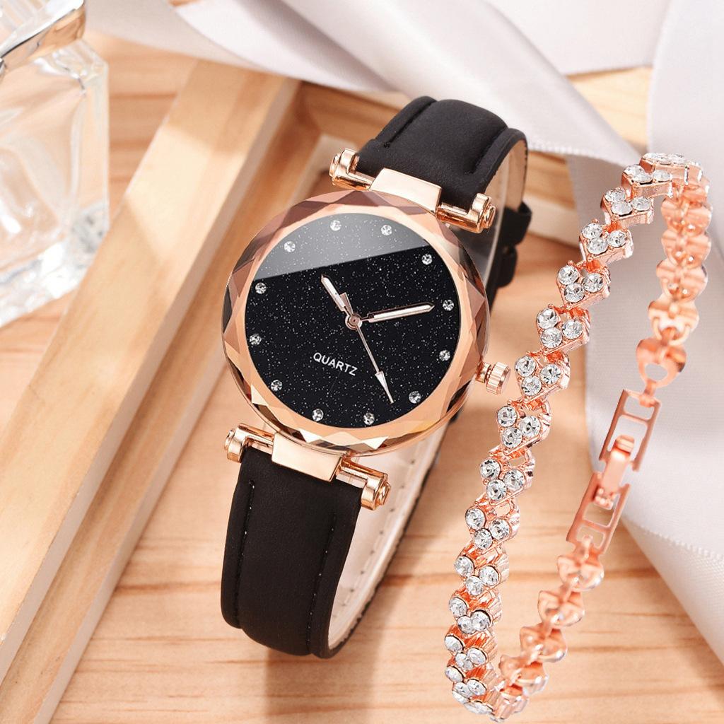 Alloy Shell Non-Plastic Shell Fashion Trend Women'S Casual Simple Belt Watch Quartz Watch Bracelet Set