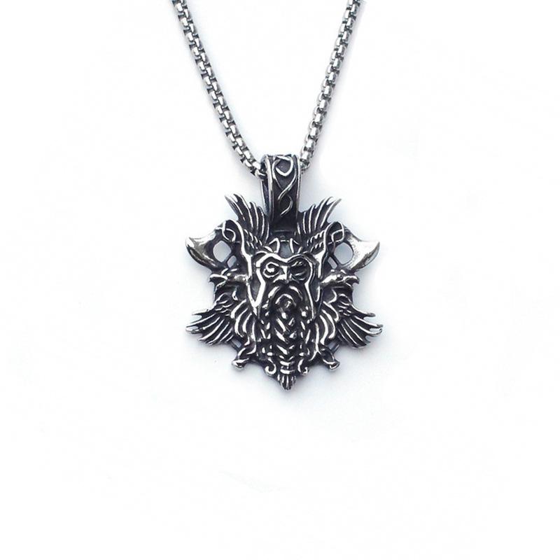 Nordic Mythology New Viking Face with Double Axe Protector Retro Pendant Necklace Trendy Accessories