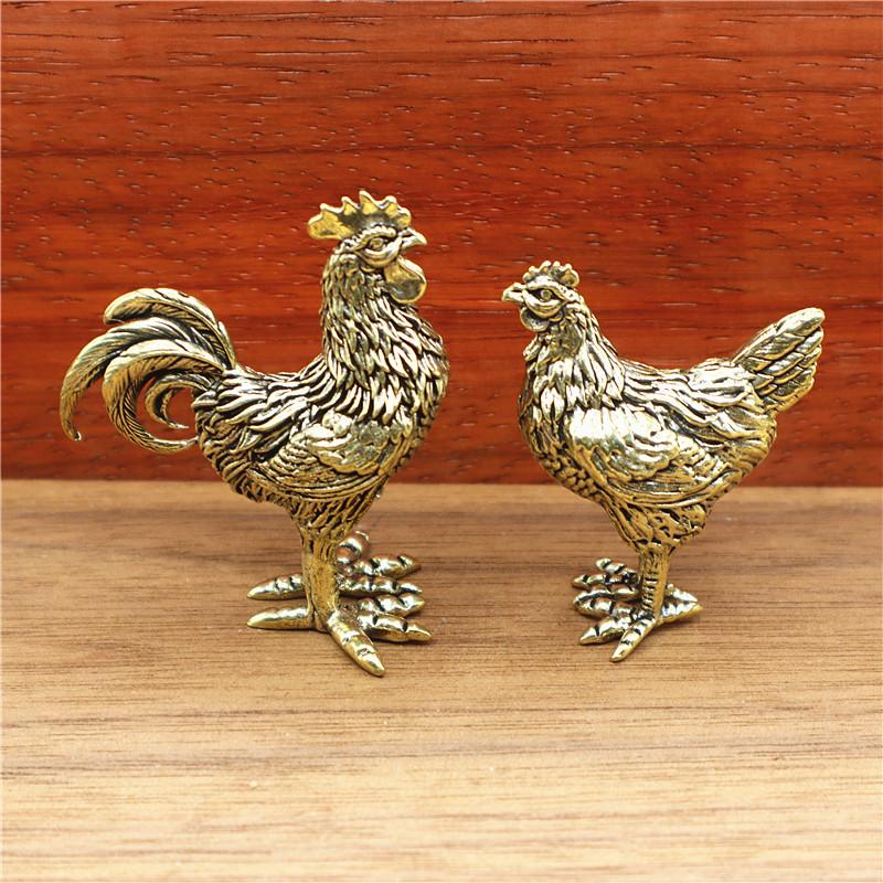 Brass Rooster Statue Vintage Collection Animal Sculpture Lucky Cock Statue Living Room TV Cabinet Figurines Chinese Decorations