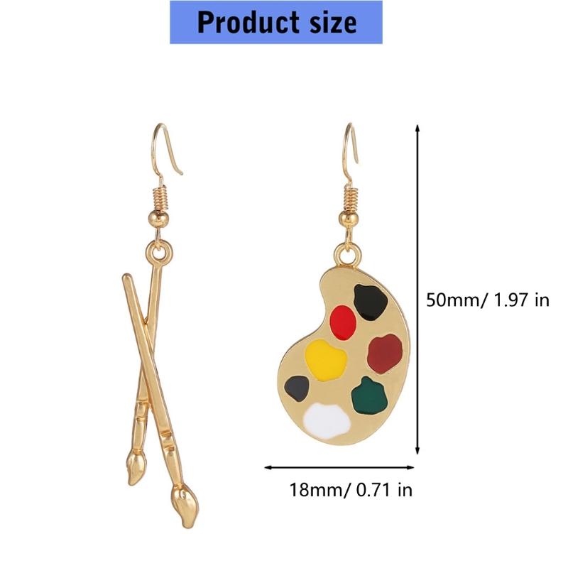 Artist Palette and Paintbrush Drop Earrings for Women, Polished Alloy French Hook Jewelry for Commute Styling