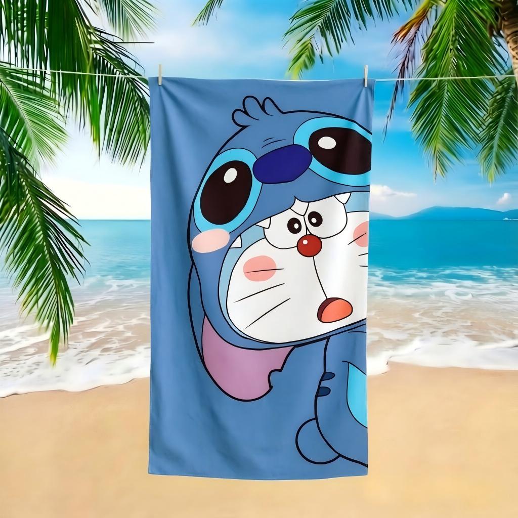 Doraemon Beach Towel Solid Blue Cartoon Character Print Microfiber Sand Free Quick Dry Towel Summer Pool Travel Bath Decor Kids