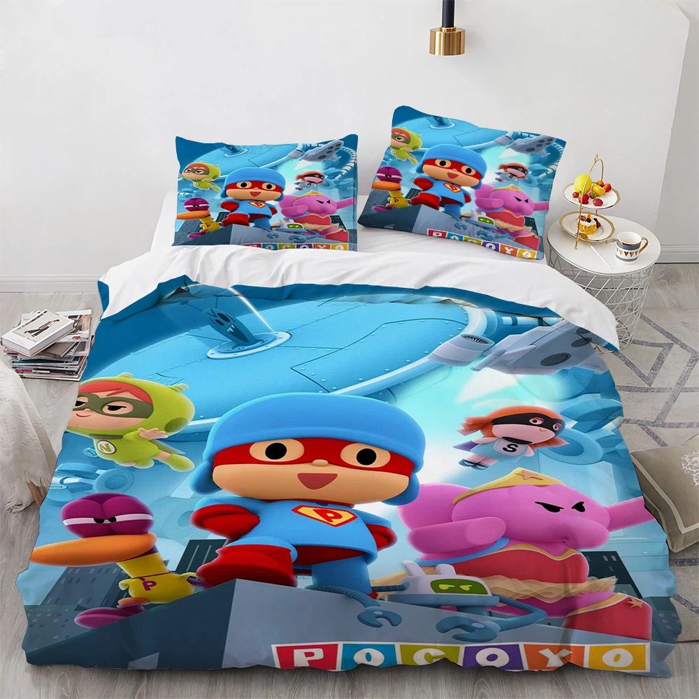 Animazione Cartone Animato POCOYOS-Copripiumino Federa Biancheria da Letto Regalo Bambini Letto Singolo Matrimoniale Grande Dimensioni Copripiumino con Zip